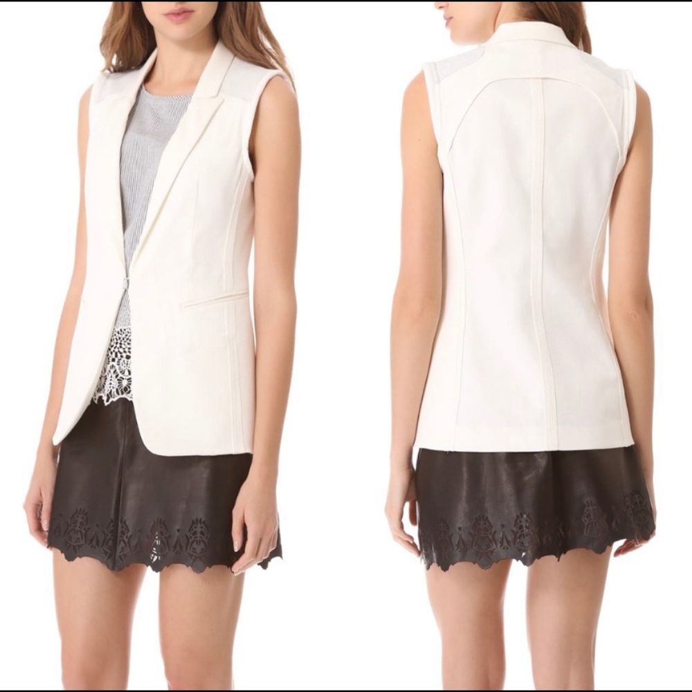 Rag & Bone Finn Cotton Leather Ivory White Vest